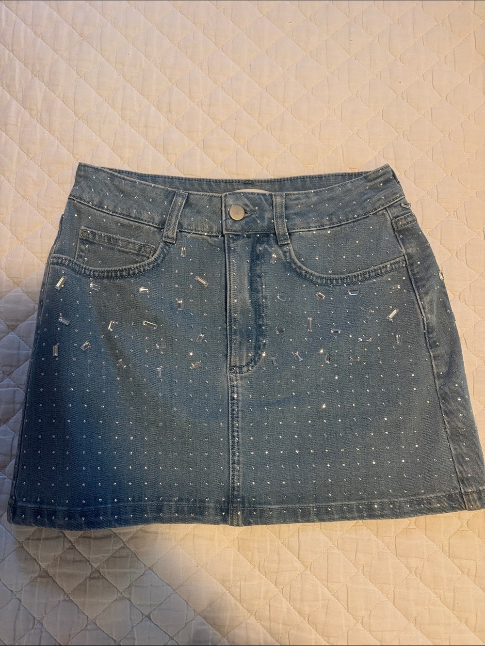 Gianni Bini Blue Denim Mini Skirt with Silver Accents